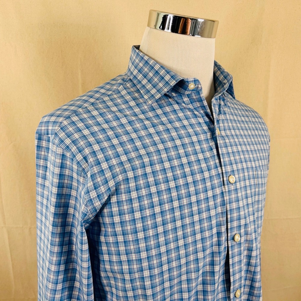 Peter Millar Summer Comfort Medium Casual Button Down Shirt Blue Plaid Mens